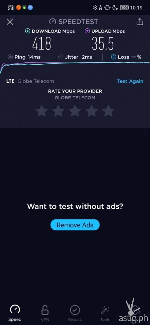 5G Speed Test Results 400Mbps Globe Telecom - Legion Phone Duel (Philippines)