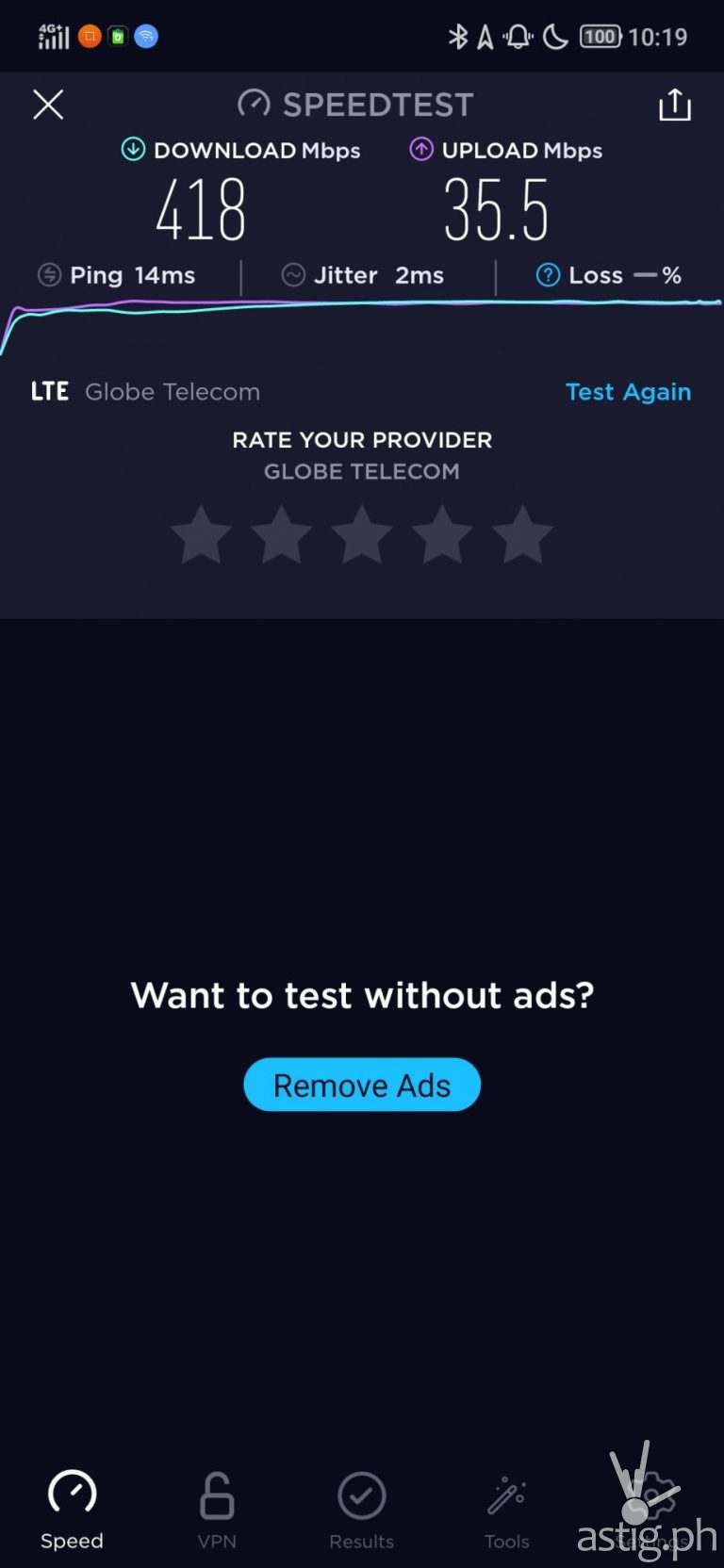5G Speed Test Results 400Mbps Globe Telecom - Legion Phone Duel (Philippines)