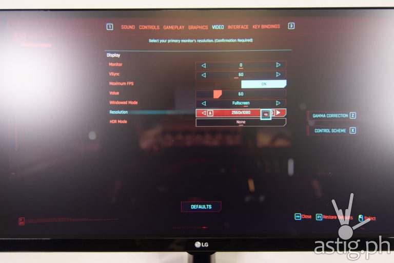 Cyberpunk 2077 graphics settings - LG 25UM58 UltraWide Monitor (Philippines)