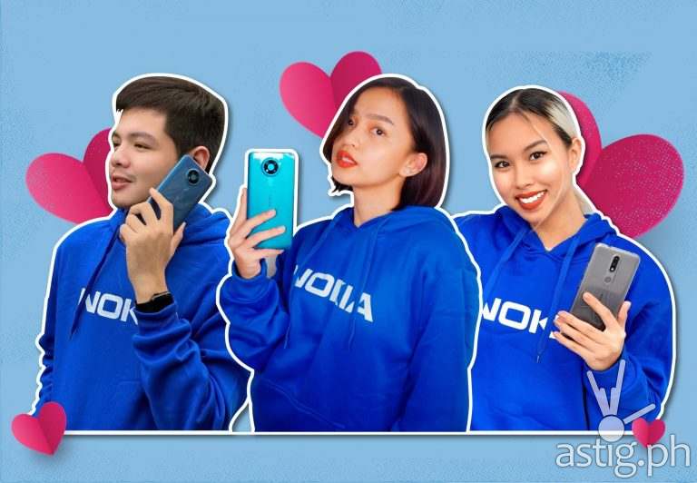[L-R] Solid Nokia phones fans Heaven John, Ysabella Sabay and Vanessa Navarro showing off their Nokia 2.4 and Nokia 3.4