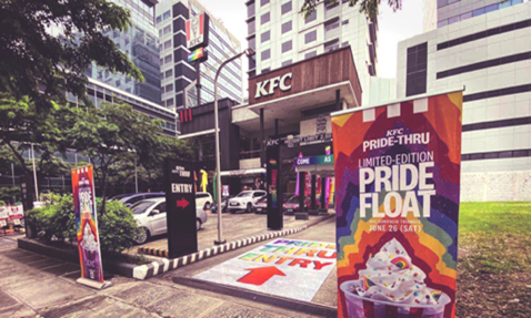 KFC dresses up its store in celebration of Pride.