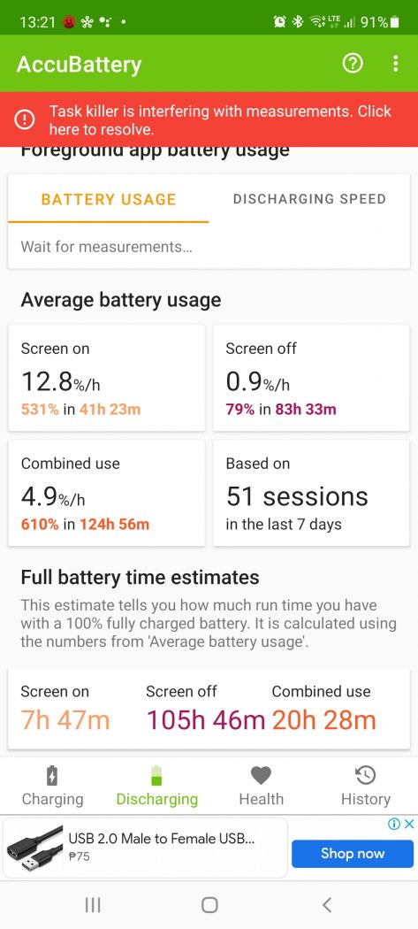 AccuBattery battery life - SAMSUNG Galaxy M52 5G (Philippines)