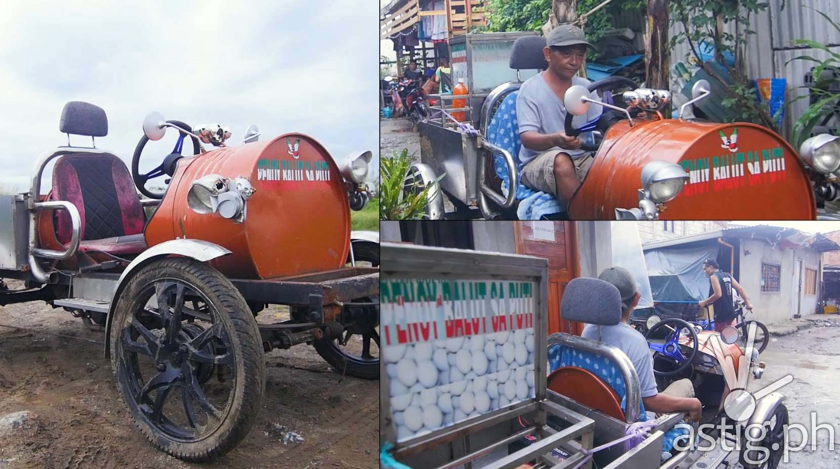 Balut vendor shows off their 'drum car' invention in Noli de Castro's