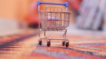 a miniature shopping cart sitting on top of a rug