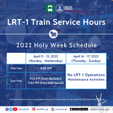LRT-1 suspends operations in order to keep providing a safe and reliable transportation system this holy week